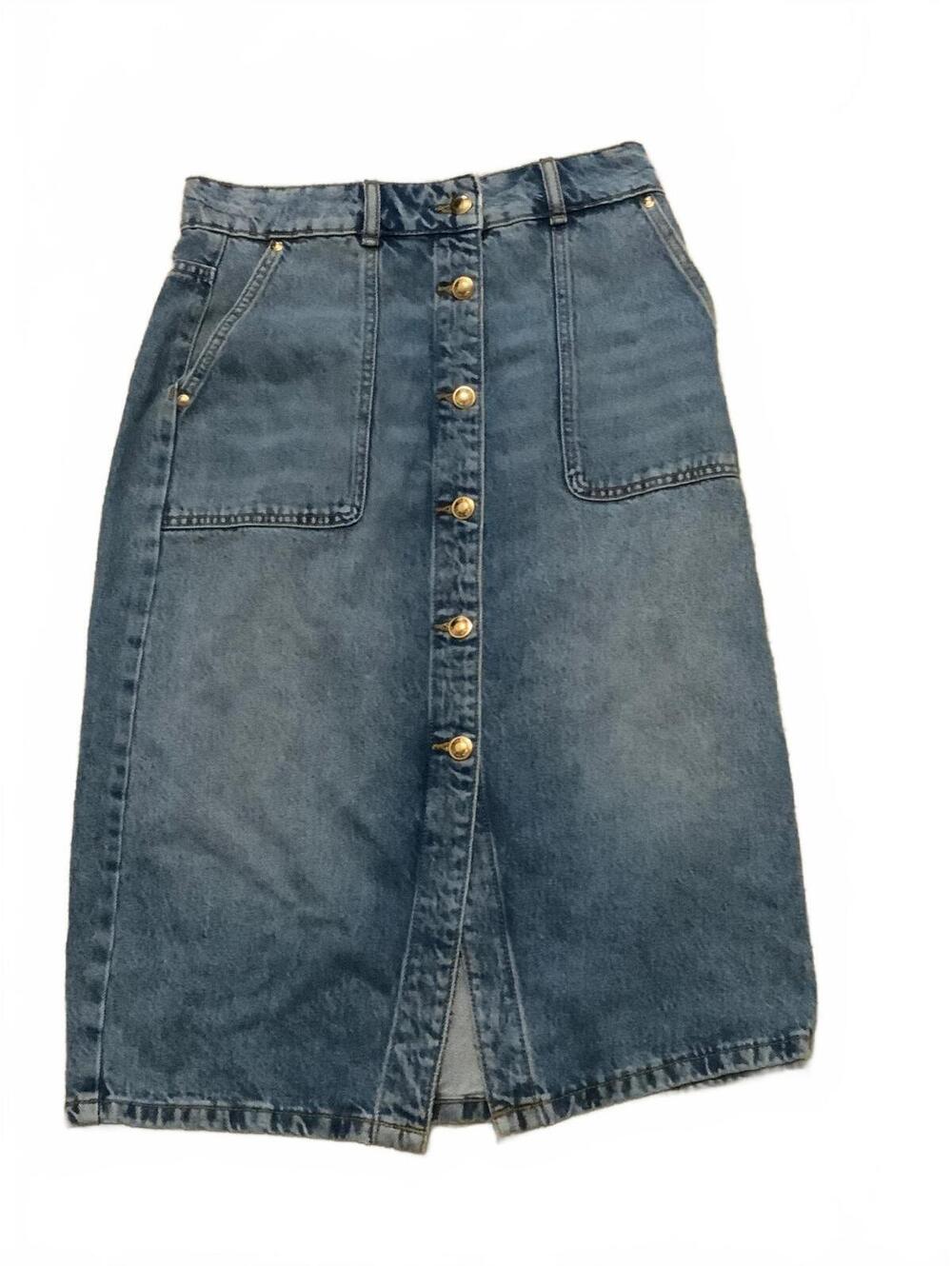 Michael Kors Medium Stone Wash Denim Button-Front Skirt Size 2